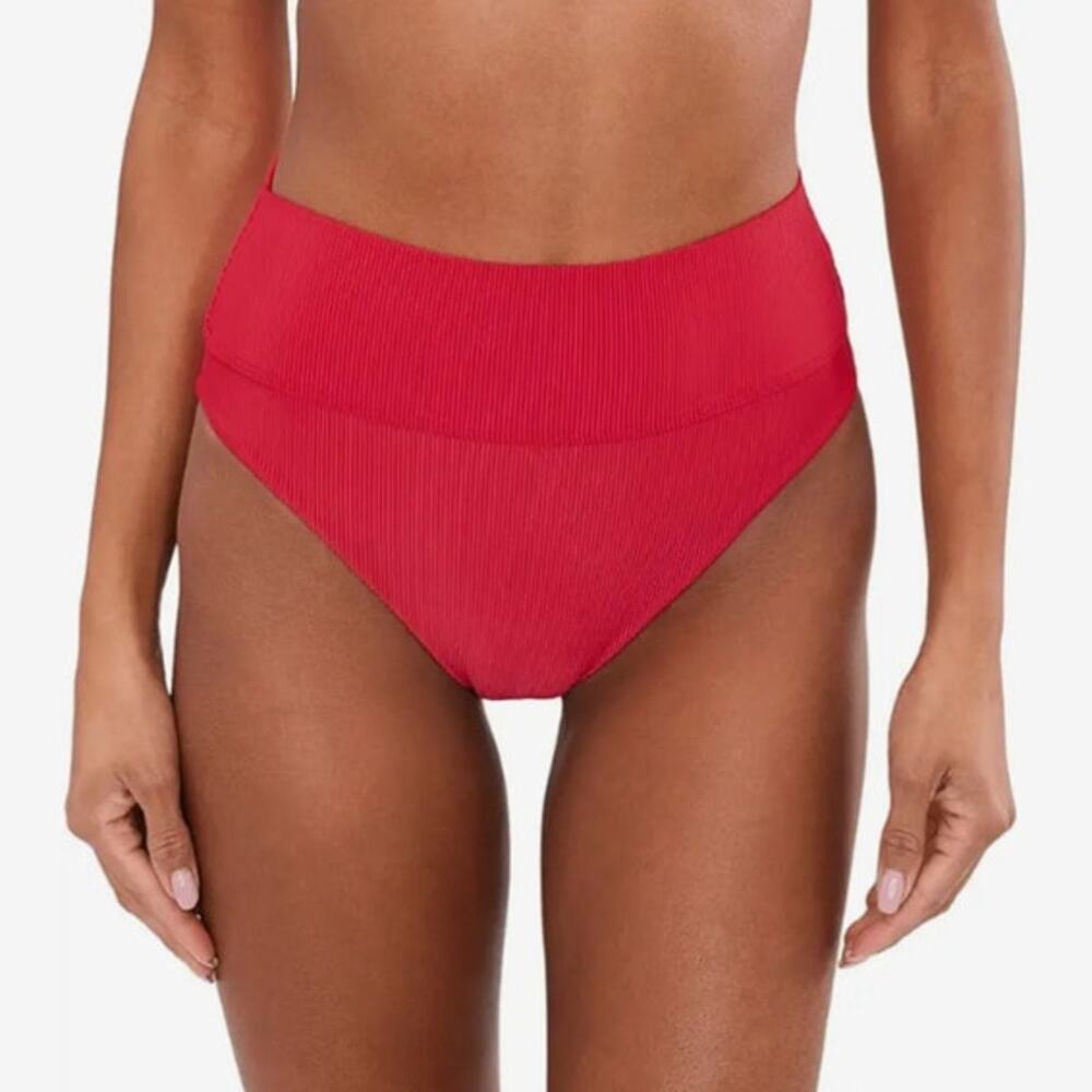 NWOT Beach Riot Red Highway Ribbed High Waist Cheeky Bikini Bottoms Size XS